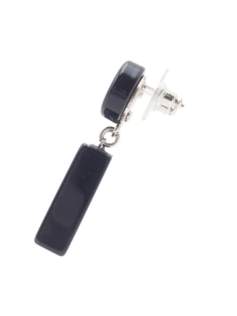Chanel Earrings Black Plastic CC Logo Mirror Costume